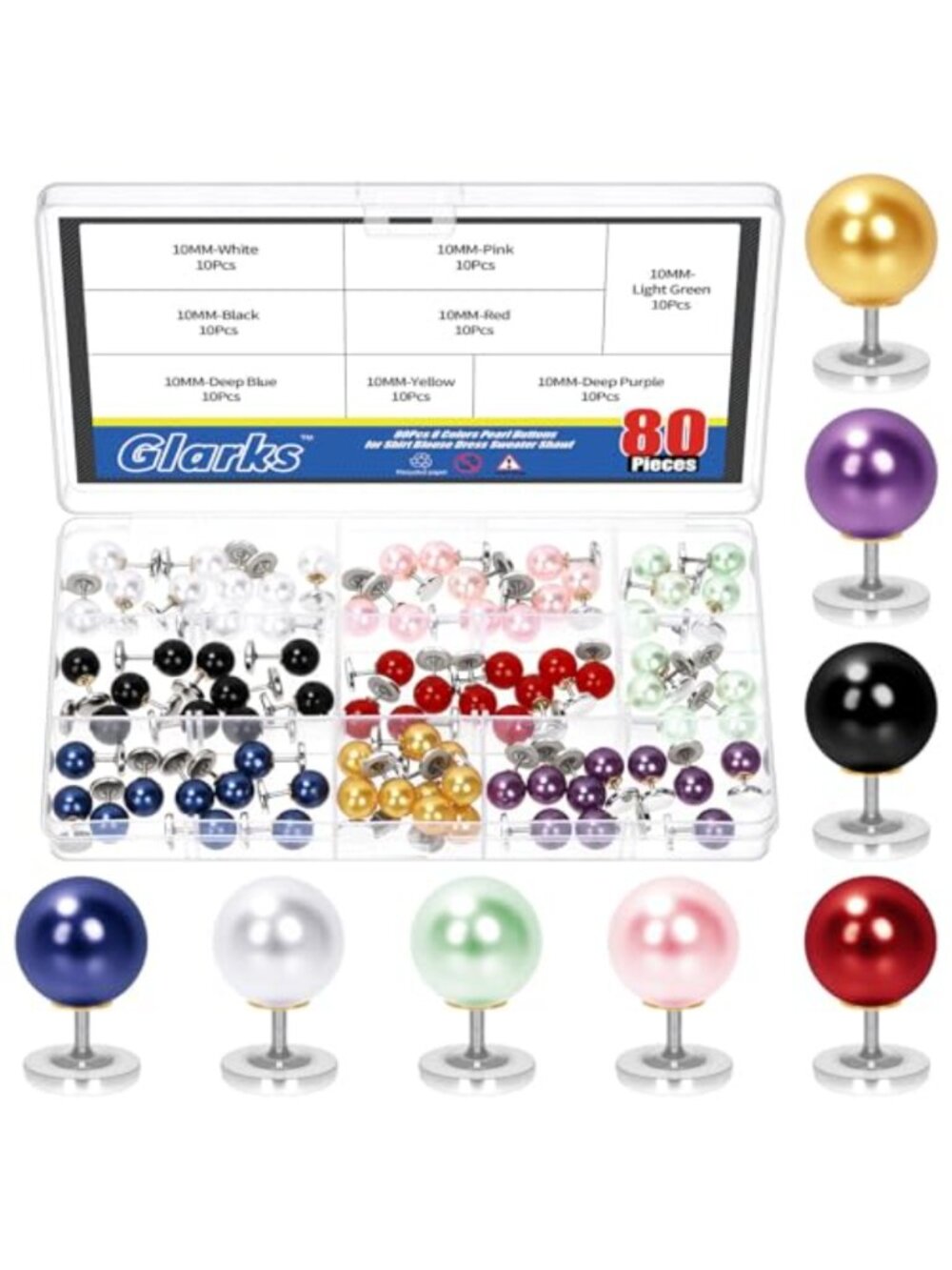 80 pcs Reusable Pearl Brooch Pins No Sew Buttons DIY Craft for Coats Cardigans